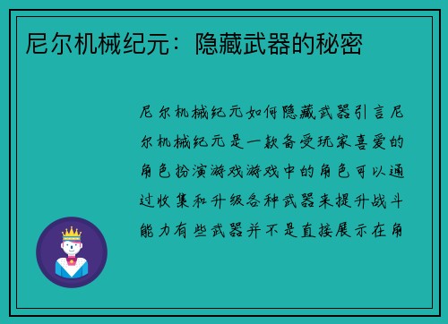 尼尔机械纪元：隐藏武器的秘密